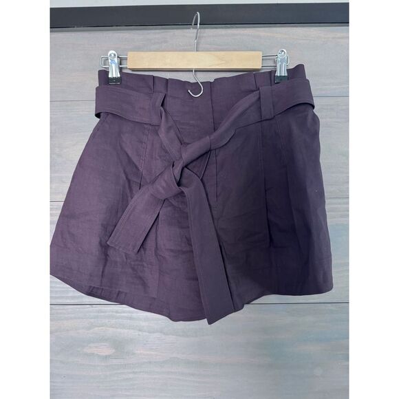 A.L.C. Joey Paperbag Shorts in Merlot Linen Blend‎ Belted Pockets Size 4 - Picture 4 of 7